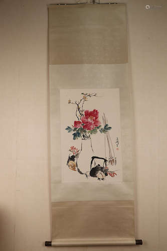 Chinese School Ink And Color Scroll Painting