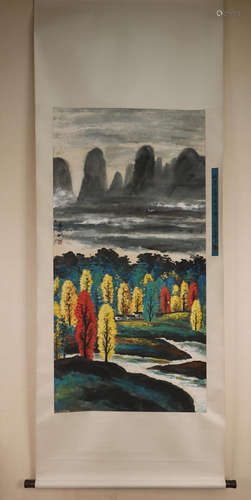 Chinese School Ink And Color Scroll Painting