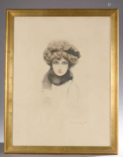 Maurice MILLIÈRE (1871-1946).Portrait d'une élégante.Estampe...