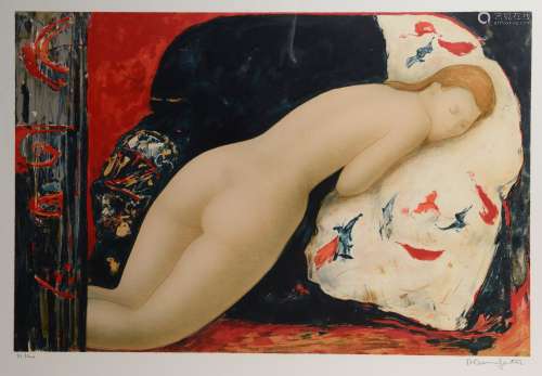 Alain BONNEFOIT (né en 1937).Jeune femme nue allongée.Lithog...