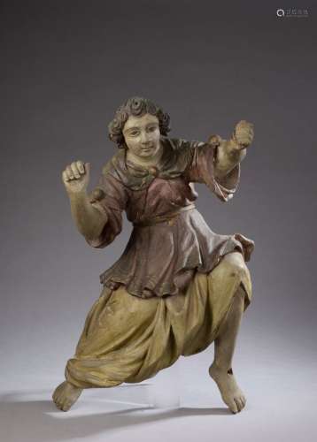 Ange en bois sculpté polychromé (manques).Italie, XIXe siècl...