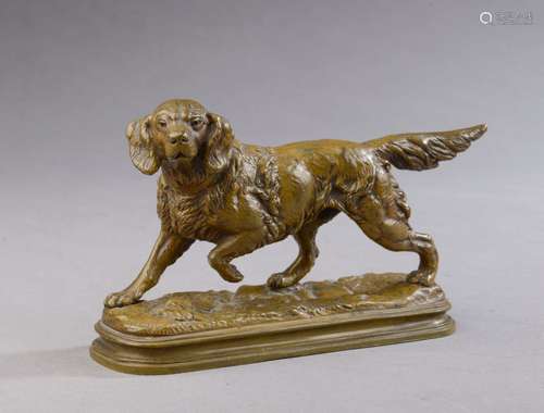 Alfred DUBUCAND (1828-1894).Chien de chasse à l'arrêt.Bronze...