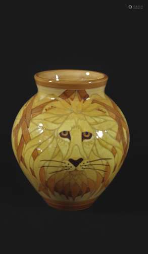 DENNIS CHINA WORKS VASE - LION a tube lined vase in the Lion...