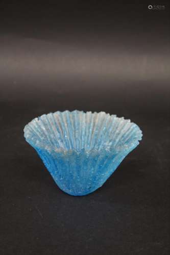 TESSA CLEGG GLASS BOWL a fluted turquoise pate de verre fros...