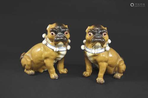PAIR OF MEISSEN STYLE PUG DOGS probably by Conta & Bochme, t...