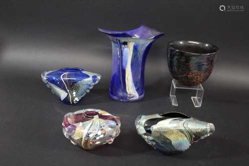 CHRIS THORNTON - ART GLASS a hand blown vase, mostly in blue...