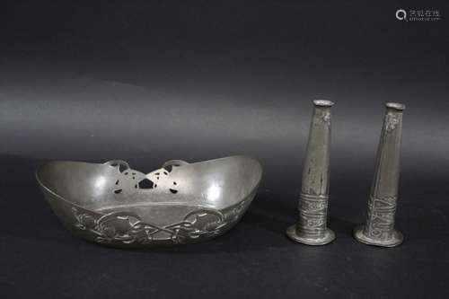 LIBERTY TUDRIC VASES a pair of slender pewter vases designed...