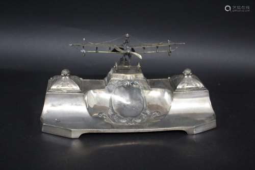 WMF - AEROPLANE INKWELL a silver plated model of a Rumpler '...