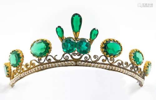 A PASTE SET TIARA mounted with green paste stones in gilt me...