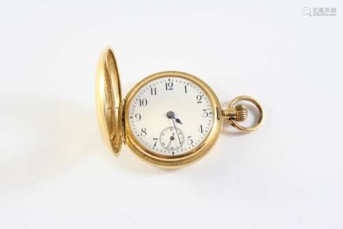 AN 18CT GOLD HALF HUNTING CASED POCKET WATCH the white ename...