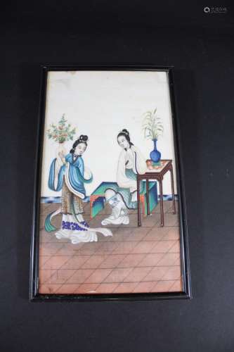 CHINESE PITH PAINTING the painting of two female figures in ...