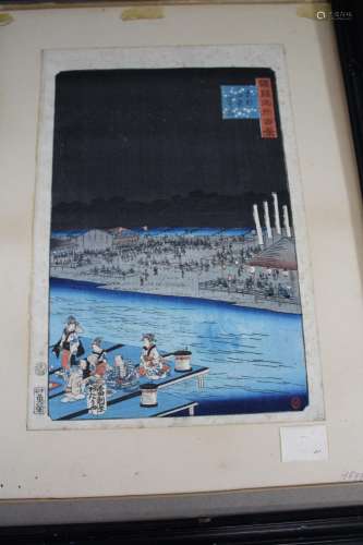 JAPANESE WOODBLOCK PRINT after Utagawa Hiroshege II, 'Enjoyi...