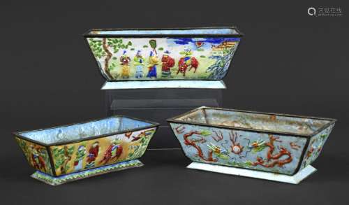 CHINESE CANTON ENAMEL TROUGHS probably late 19thc, the three...