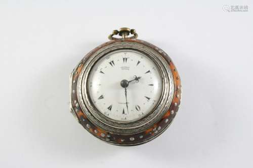 A SILVER AND TORTOISESHELL TRIPLE CASED POCKET WATCH BY GEOR...