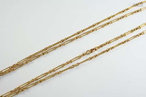 A LONG 18CT GOLD WATCH CHAIN formed with long straight links...