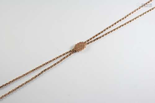 A 9CT GOLD SLIDE MUFF CHAIN formed with oval-shaped links, t...