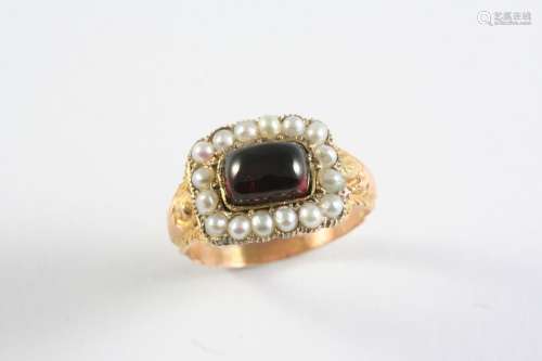 A GEORGIAN GARNET AND PEARL SET RING the rectangular-shaped ...