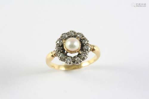 A VICTORIAN DIAMOND AND PEARL CLUSTER RING the central pearl...