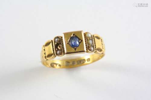 A VICTORIAN SAPPHIRE AND PEARL SET RING the 15ct gold mount ...