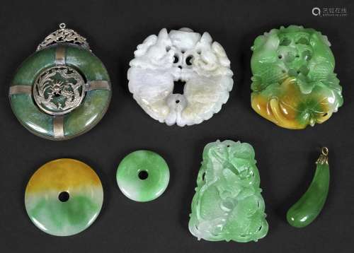 CHINESE JADE & JADEITE CARVINGS including a large circular p...