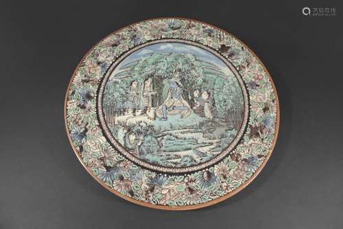 LARGE POTTERY CHARGER - INDIAN INTEREST an interesting large...