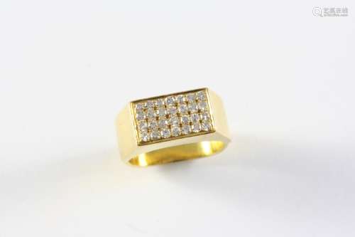 A DIAMOND PLAQUE RING formed with four rows of single-cut di...