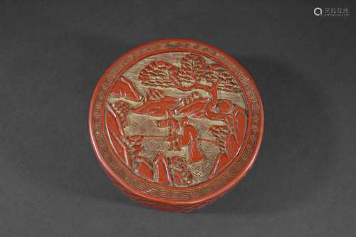 CHINESE CINNABAR LACQUER BOX probably 19thc, a circular red ...