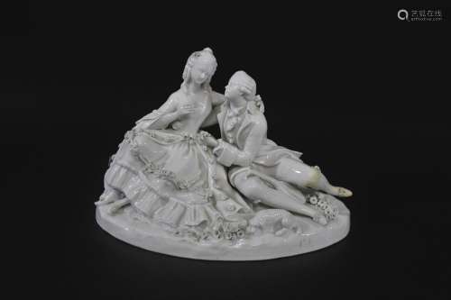 LARGE MEISSEN BLANC DE CHINE GROUP a 19thc group of a courti...
