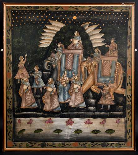 INDIAN SCHOOL PAINTING a large 19thc painting of a processio...