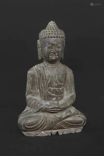 LARGE STONE BUDDHA a heavy carved stone buddha, probably 19t...