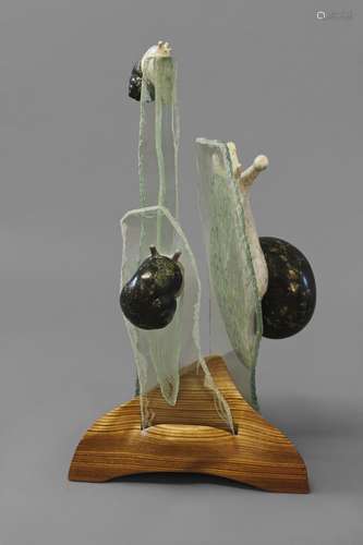 CONTEMPORARY MARBLE & GLASS SCULPTURE - SNAILS an interestin...