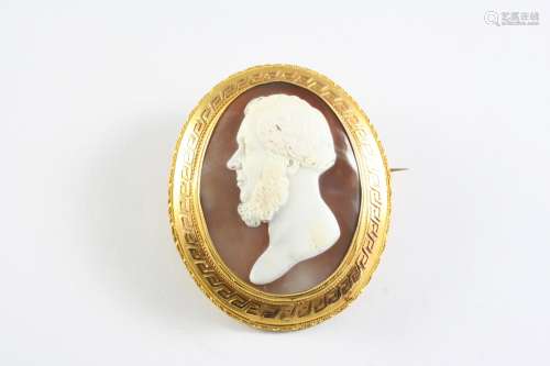 A 19TH CENTURY CARVED SHELL CAMEO BROOCH depicting the profi...