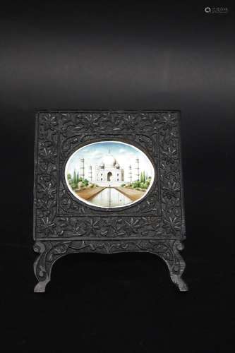 INDIAN MINIATURE a small painted miniature of the Taj Mahal,...