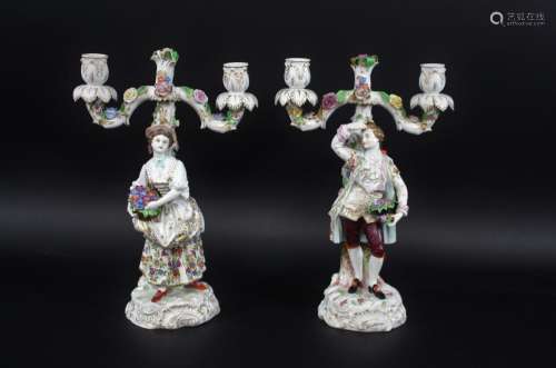PAIR OF VOLKSTEDT GERMAN PORCELAIN CANDLEABRA a pair of late...
