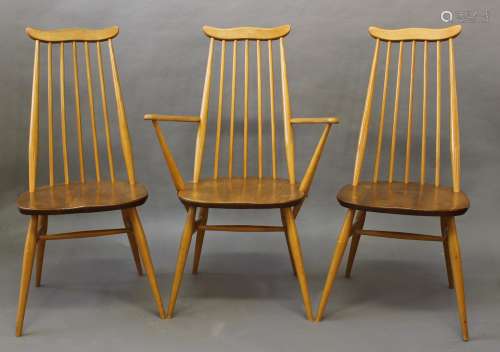 ERCOL DINING CHAIRS a set of four vintage light elm and beec...
