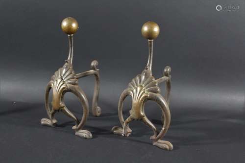 PAIR OF ART NOUVEAU FIRE DOGS - WILLIAM TONKS a pair of bras...