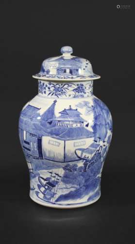 19THC CHINESE TEMPLE JAR & COVER a large porcelain jar and c...