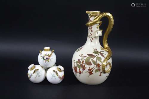 ROYAL WORCESTER LIZARD JUG the blush ivory jug with gilded l...