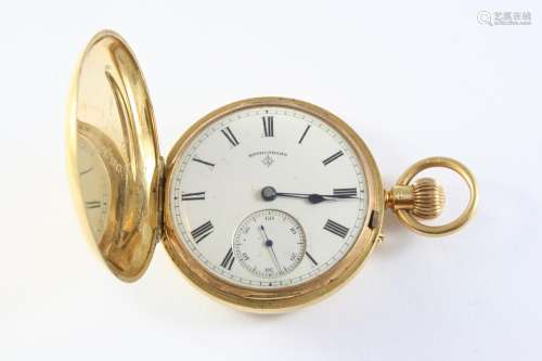 AN 18CT GOLD FULL HUNTING CASED POCKET WATCH the white ename...