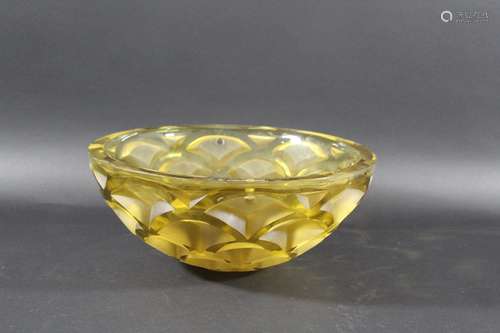 LARGE LALIQUE GLASS SHADE a large yellow frosted glass shade...