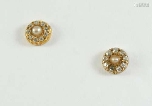 A PAIR OF DIAMOND AND PEARL CLUSTER STUD EARRINGS each earri...