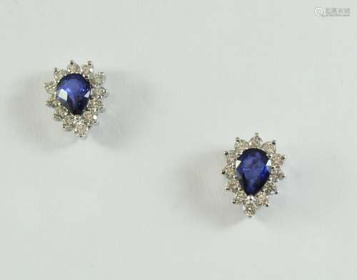 A PAIR OF SAPPHIRE AND DIAMOND CLUSTER STUD EARRINGS each ea...