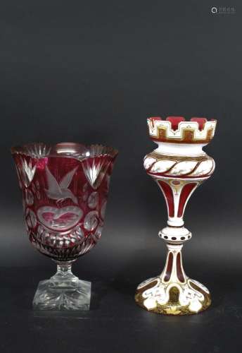 LARGE BOHEMIAN GLASS VASE a large ruby flash cut glass vase,...