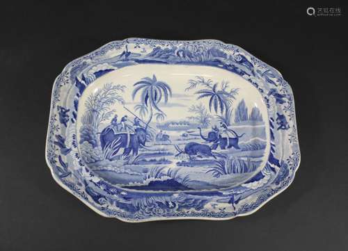 SPODE PEARLWARE 'INDIAN SPORTING' PLATTER - HUNTING A BUFFAL...