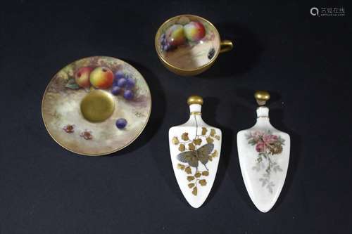 ROYAL WORCESTER SCENT BOTTLES one painted with a Butterfly a...