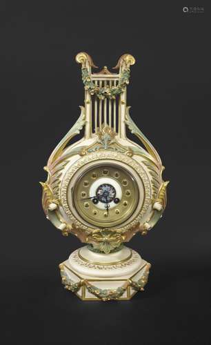 RARE ROYAL WORCESTER LYRE CLOCK an unusual Royal Worcester c...