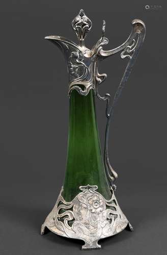 WMF ART NOUVEAU CLARET JUG a pewter claret jug with hinged s...