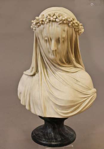 AFTER RAFFAELLE MONTI 'THE VEILED BRIDE', a white marble hea...