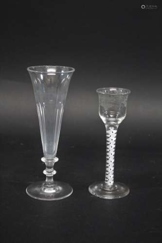 GEORGIAN WINE GLASS, later 18th century, the ogee bowl engra...