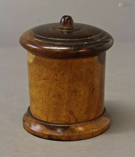 A VICTORIAN LIGNUM VITAE STRING BOX, of turned cylindrical f...